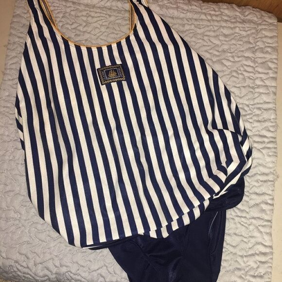 Christina classic design Nautical Themed blue white stripesOne Piece Plus Size 1 - Picture 1 of 5